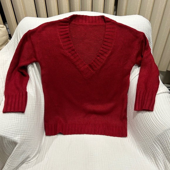V-Neck loose l/s Sweater- deep red - Picture 5 of 11
